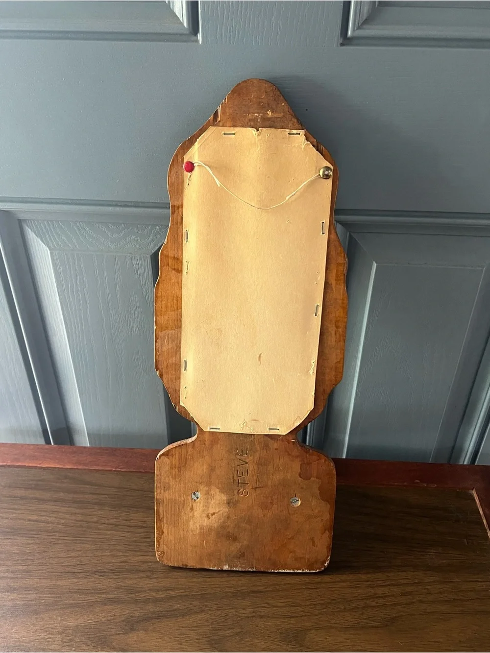 Vintage Cottage Core Wooden Wall Mirror with Small Shelf